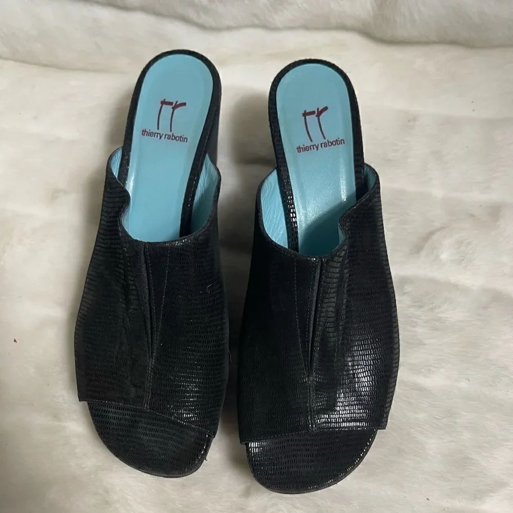 Thierry Rabotin black reptile prints slip on wedge platform sandals EUR …